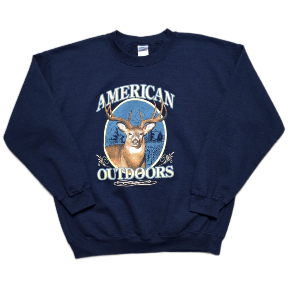 VINTAGE American Outdoors Sweatshirt Mens L Blue Pullover Whitetail Deer Y2K‎